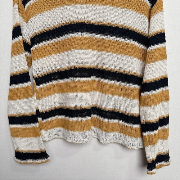 Zara Womens  Small Striped Rustic Mustard Cotton Knit Sweater - Picture 4 of 13